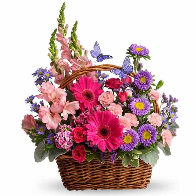 Foto Cesta de flores colores campestres